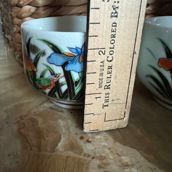 Iris & Bird Sake/Tea Cups: Set of 4 - Picture 3 of 8